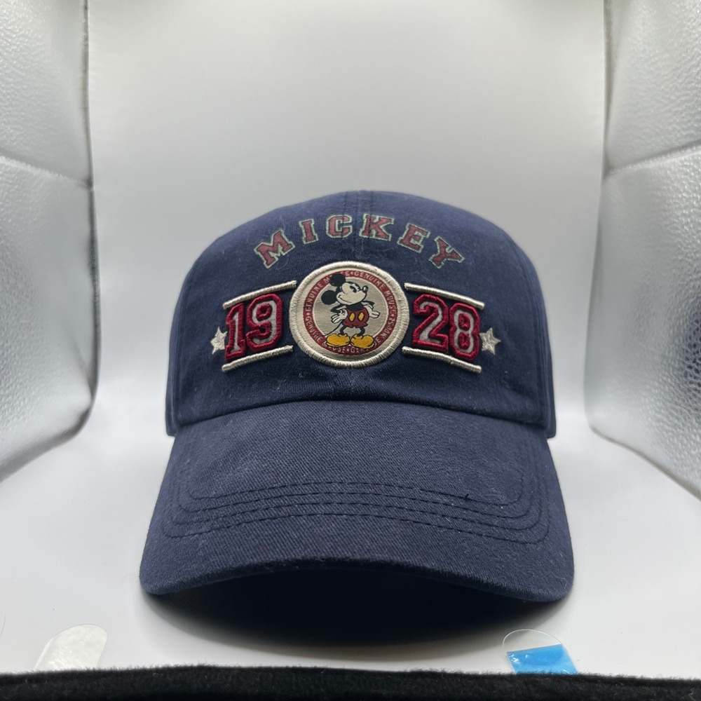 Disney Mickey Mouse Hat Adult OS Navy Blue 1928 Embroidered Leather Strap